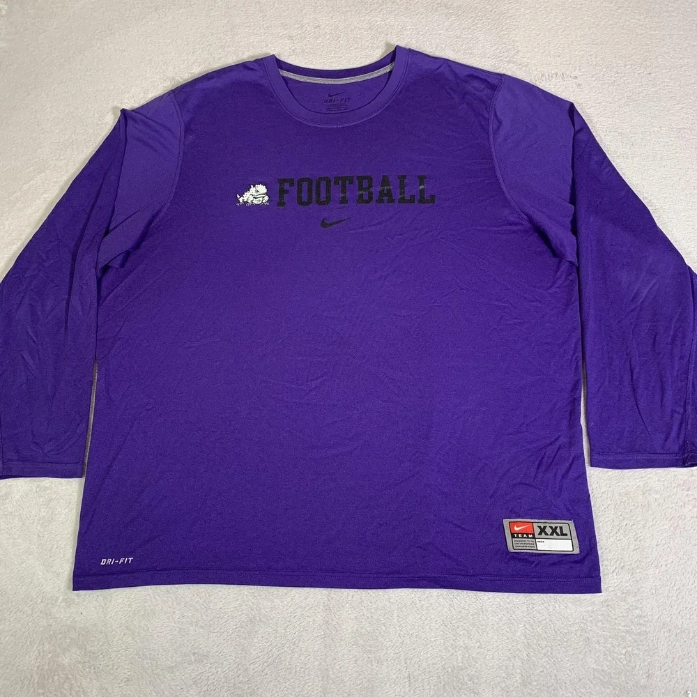 TCU Horned Frogs Shirt Mens 2XL Purple NCAA Football Nike Dri-FIT Long Sleeve